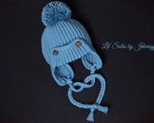 Crochet Baby Hat, Baby Boy Hat, Baby Pom Pom Hat, Baby Shower Gift,Blue Baby Hat, Baby Beanie, Baby Ear Flap Hat,Newborn Baby Hat 0-3 Months