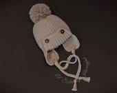 Crochet Baby Hat, Baby Boy Hat, Baby Pom Pom Hat,Baby Shower Gift, Tan Baby Hat,Baby Girl Hat,Baby Ear Flap Hat,Newborn Baby Hat 0-3 Months