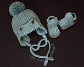 Crochet Baby Hat, Crochet Baby Shoes,Baby Gift Set, PomPom Hat, Baby Hat Shoes,Green Blue Baby Hat, Baby Boy Gift,Baby Boy Hat,0-3 Months