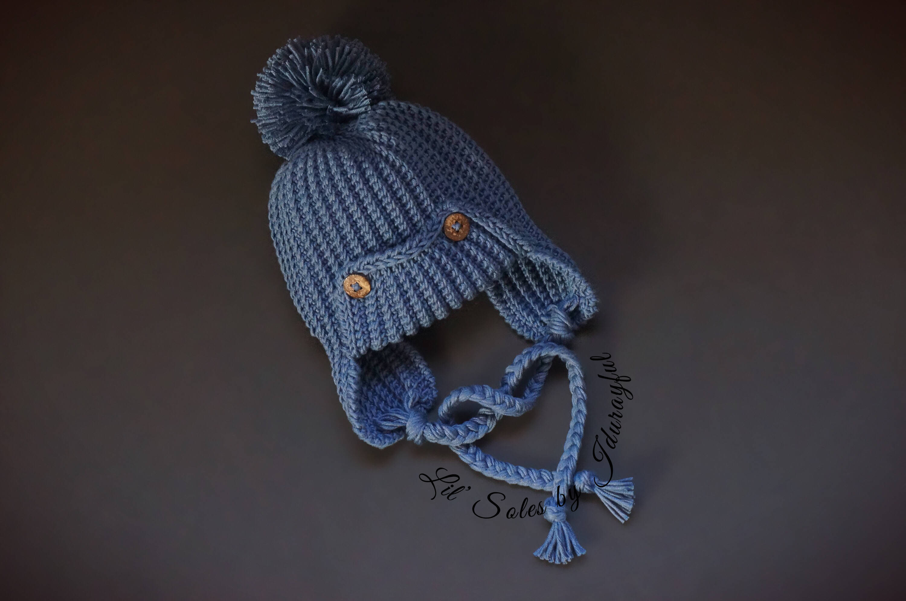 Pom Hat Fit 0-3 Months New Hand Crochet//Knit Baby Boys Blue Pom