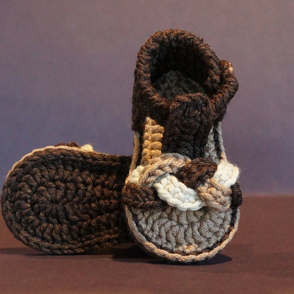 Crochet Baby Shoes, Crochet Baby Booties, Crochet Baby Flip Flops, Crochet Baby Sandals, Baby Boy Shoes, Brown Baby Shoes, Brown / Tan