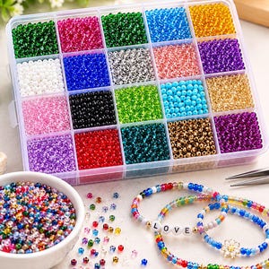 2 mm glaspärlor, mix av 25 färger, 13 200 st pärlmaterial (bulk)