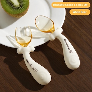 Bendable Baby Spoon Fork Set, 6 Months+ Self Feeding Utensils, PPSU Tools.
