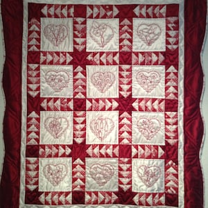 12 Days of Redwork, Hearts in Silk image 1