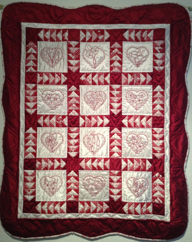 12 Days of Redwork, Hearts in Silk image 1