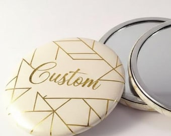Personalized Pocket Mirror, Geometric Design, Fabric Pouch Included