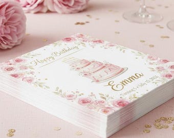 Personalized Birthday Cocktail Napkins, Custom Printed Party Paper Decor (Luncheon Size)wedding cocktail napkins