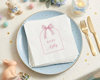Personalized Baby Shower Cocktail Napkins: Bow Design, 3-Ply Paper Party Decorwedding cocktail napkins