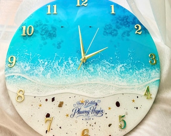 Ocean Resin Wall Clock, Unique Housewarming Gift for Home, Coastal Blue Epoxy Resin Art, Beach Theme Wall Decor, Birthday Gift for Her