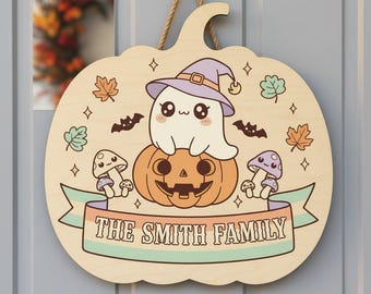 Personalized Wooden Halloween Door Hanger, Custom Halloween Door Sign, Spooky Front Porch Decor,Welcome Door Decor, Fall Home,Halloween Gift