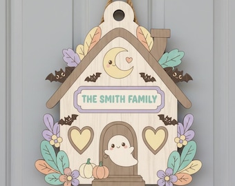 Personalized Wooden Halloween Door Hanger, Custom Halloween Door Sign, Spooky Front Porch Decor,Welcome Door Decor, Fall Home,Halloween Gift