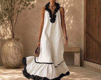 Ruffle Hem Halter Maxi Dress for Women Summer Vacation