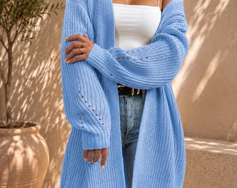 Übergroße offene Strickjacke für den lässigen Alltagsschichtstil
