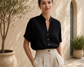 Minimalist Casual Button Front Relaxed Blouse for Everyday Chic Style