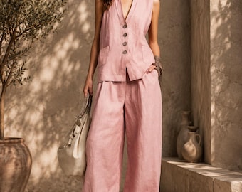 Lässiges zweiteiliges Weste Lounge Outfit Set für Damen