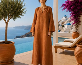 Elegantes, langärmeliges Maxi-Kaftankleid für Damen – perfekt für den Alltag