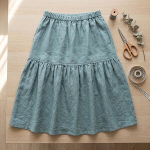 Tiered Midi Skirt Sewing Pattern PDF | Pull-On Elastic Waist with Pockets | Beginner | Sizes xs-xxxl | Print at Home US Letter + A4