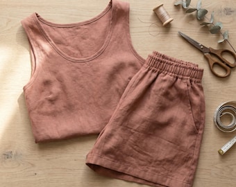Mönster för loungeset i PDF-format | Enkla pådragbara shorts + ärmlös linne | Nybörjare | Storlekar xs-xxxl | Skriv ut hemma US Letter + A4
