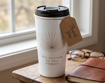 Reisbeker Recovery Sponsor: roestvrijstalen koffiekop met dankbaarheid voor begeleiding