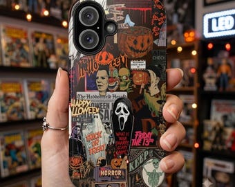 Retro Horror Collage Phone Case | Halloween Movie Poster Design