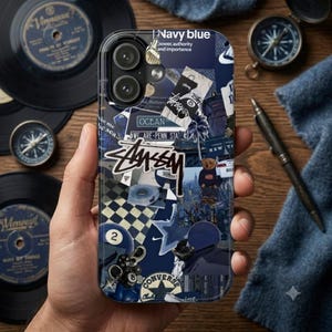 Navy Collage Phone Case | Urban Streetwear Sticker Art (Polycarbonate Shell)
