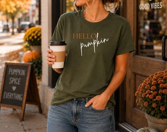 Hello Pumpkin Shirt | Minimalist Fall Graphic Tee | Cozy Women's Apparel