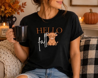 Hello Fall Shirt | Highland Cow Fall Graphic Tee