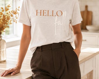 Hello Fall Shirt | Minimalist Fall Graphic Tee | Cozy Women's Apparel