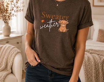 Sweater Weather Fall Shirt | Highland Cow Graphic Tee