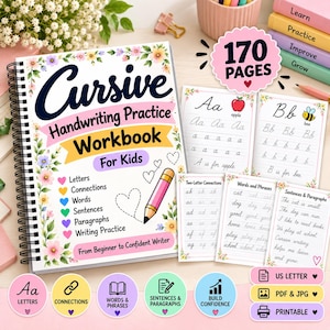 Cursive Handwriting Practice Worksheets for Kids | A–Z Tracing, Letter Connections & Writing Practice | 170 Pages
