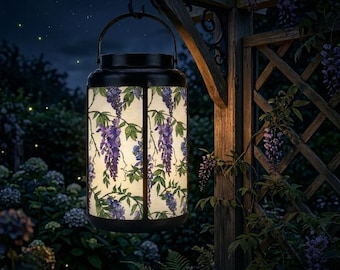 Lantaarn blauweregen zonne-energie, hangend tuindecor, middelpunt bloemen bruiloft, waterdicht terraslicht, grillige campinglamp