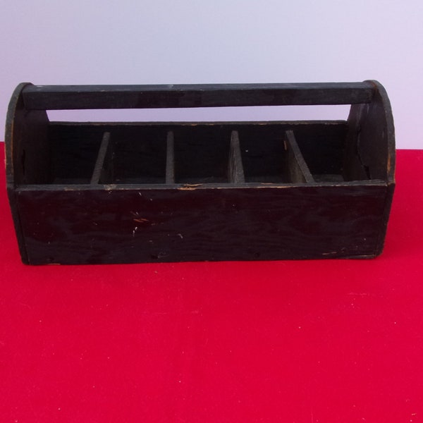 Wooden divided box catchall toolbox craft box storage organizer homemade vintage primitive black