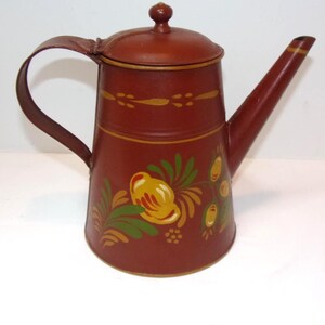 Coffee pot tea toleware hand painted decorative primitive country shelf decor metal