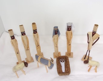 Nativity set fair trade corn husks hand made in Uganda Christmas decor folk art collectible holiday
