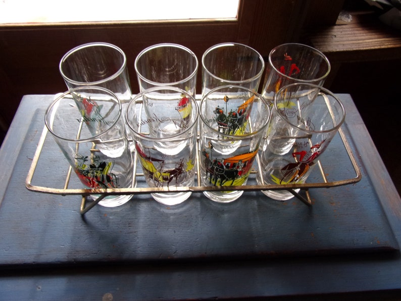 Mid Century Glass Caddy With Glasses Cocktails Bar Ware Drinks Etsy