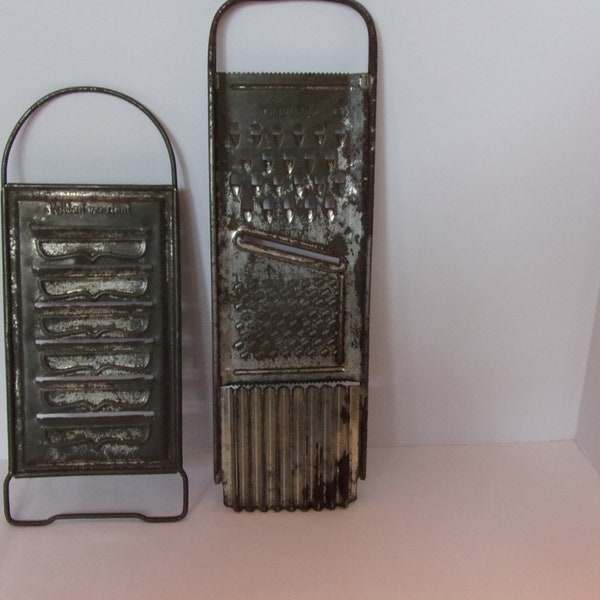 Cheese graters vintage kitchen gadget collection wall decor farmhouse retro rustic grate shred holes metal country utensil flat mid century