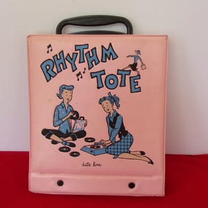 Rhythm Tote record holder carrier 45&#39;s vintage retro carry case music 1960&#39;s storage pink vinyl
