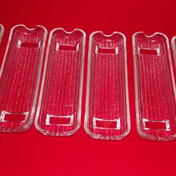 Corn on the cob plates dish boats pressed glass vintage retro summer party outside holiday serving footed clear vegetable picnic set of 6