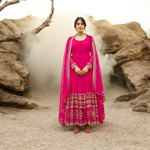 indian long dresses with sleeves Brown A-Line Gown: Elegant Indian Dress