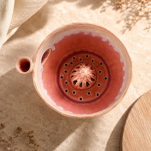 Tazón de cerámica con vórtice para lavar bayas, colador giratorio para enjuagar frutas, exprimidor de arcilla estético, regalo de cocina único para mamá.
