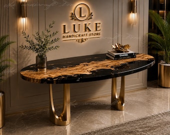 Handmade Black Epoxy River Console Table, Live Edge Burl Wood Sofa Table Luxury Burl Wood & Black Epoxy , Live Edge Burl Wood Console Table