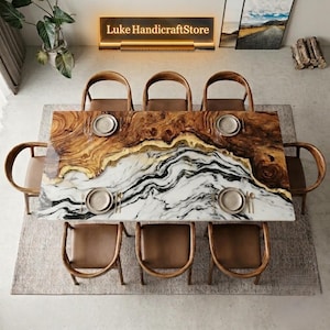 Handmade Live Edge Olive Wood & Black White Marble Epoxy River Dining TableLive Edge Olive Wood Rectangle Table  epoxy  rectangle table