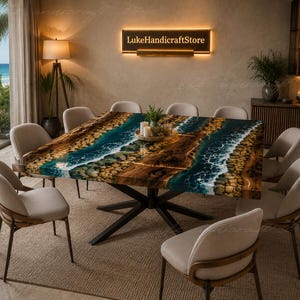 Handmade Live Edge Olive Wood Ocean Epoxy River Square Dining Table Square Ocean Epoxy River Dining Table Luxury  epoxy Dining Table