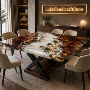 Live Edge Walnut White Epoxy River Square Dining Table Square Walnut Epoxy River Dining Table | Luxury Live Edge Square Epoxy River Table