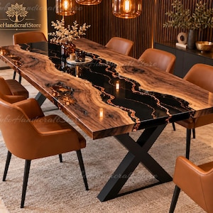 Luxury Burl Wood Dining Table, Black Epoxy Resin River Table, Live Edge Rectangle ,  Luxury Rectangular Resin , Live Edge Burl Wood Table