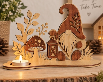 Fall Gnome Candle Holder SVG, Tealight Table Decor, Mushroom Gnome SVG,  Layered Gnome Shelf Sitter Laser Cut File,  Autumn Centerpiece