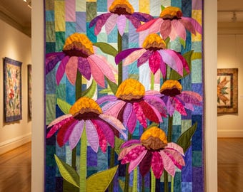 Quiltmuster „Coneflower Garden“ (PDF) – Wandbehang mit floraler Applikation, 28 x Zoll