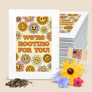We're Rooting for You, Retro Smiling Flowers, Planting Smiles® Wildflower Seed Packets (Set of 20)