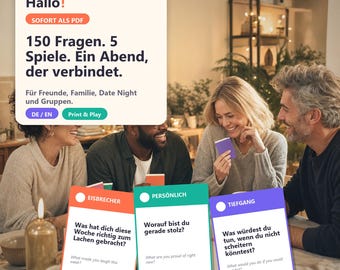 Kennenlernspiele Druckbar 150 Gesprächskarten + 5 Spiele DE/EN | Conversation Cards Printable | Partyspiel Familie | Sofort Download PDF