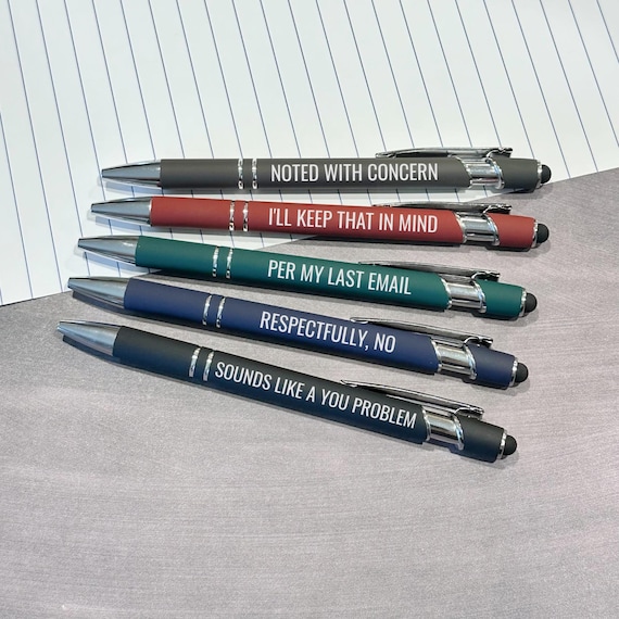 Sarcastic Office Pens Set of 5, Snarky Coworker Gift, Workplace Humor, Corporate Desk Accessories